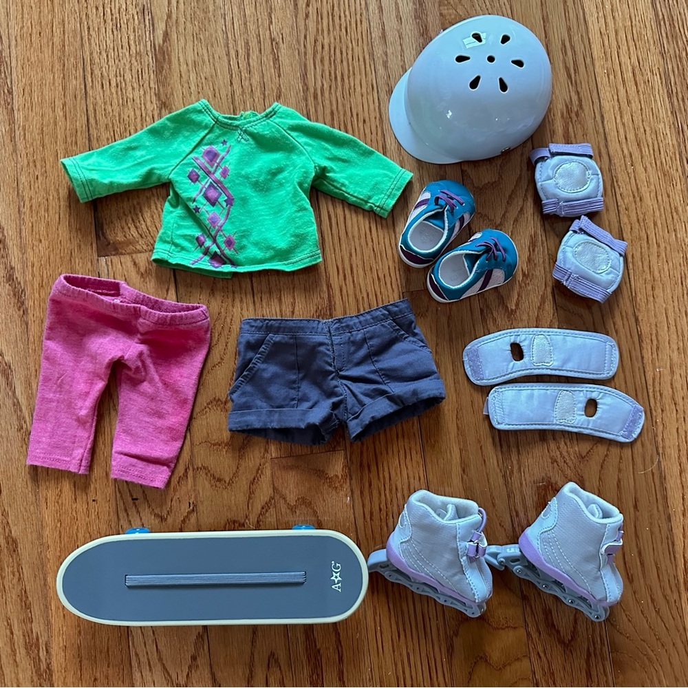 American Girl Skateboard and Roller Blade sets